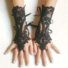 Elegant Gothic Lace Gloves For Women, Fingerless Gloves With Floral Pattern, Secure Elastic Wrist, Suitable For Weddings, Christmas Parties, Formal Events, Accessories, Hand Wash Only, Gothic Party Clothing Essential, Christmas Clothing, Exquisite Embroidery, Delicate Fabric, Cosplay Enthusiasts - 黑色 - 查看 7