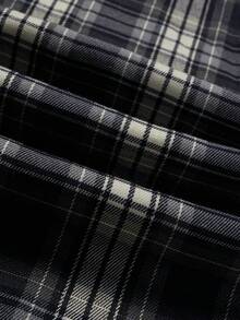 BLACKTOEXIT 灰藍格紋直筒褲 街頭風時尚街舞 中性款 春秋抽繩寬鬆長褲 - 黑與白 - 查看 10