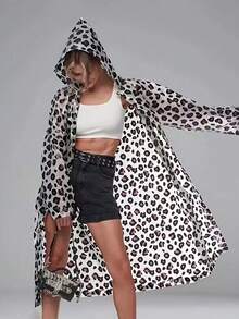 女士时尚豹纹雨衣 - 轻便易携，四季皆宜，高品质，带可调节风帽，全方位防雨，适合骑行、露营、旅行、户外活动，易于清洁，高品质女士雨衣，母亲节礼物，卧室装饰，花园装饰，厨房装饰，夏季，海滩，旅行必备，房间装饰，柔软舒适，毕业季礼物 - 彩色 - 查看 1