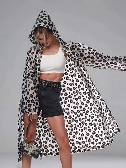 1pc Women's EVA Fashionable Leopard Print Raincoat - Lightweight, Portable, All-Season High Quality With Adjustable Hood, Full Coverage Leopard Print Raincoat For Cycling, Camping, Travel, Outdoor Activities, Easy-Clean Outdoor Rain Gear, Raincoat For Women, Quality Raincoat For Women Insulation, Galentines, Puppy, Carnival,Spring Summer Picks,Brides Maid Gifts,Room,Bedroom Decor,Beach,Travel,For Men,For Women,Vacation,Cute Stuff