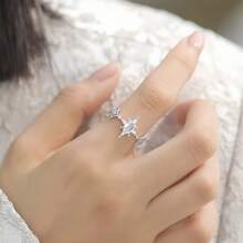1pc S925 Sterling Silver Starfish Design Ring With Shiny Zirconia Stone, Elegant & High-Quality Jewelry For Women, Suitable For Wedding, Engagement, Gift For Loved Ones