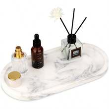 Oval Marble Bathroom Vanity Tray Natural Luxury White Marble Home Kitchen Bathroom Table Tray Stone Decorative Countertop Serving Trays For Coffee Perfume Jewelry Makeup