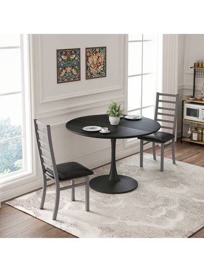 Set Of Dining Chairs Steel Legs PU Leather Seats Kitchen Living Room Zwart Grijs view 3