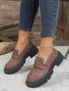 Giày lười đế dày phong cách Anh cổ điển dành cho nữ, giày Oxford thường ngày, giày sinh viên đi chơi ngoài trời - màu nâu - Xem 4