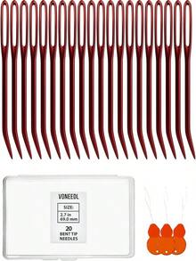 VONEEDL 20 PCS Bent Tip Tapestry Needles With Large Eye - Yarn Steel Knitting Needles In Storage Box - Crochet, Weaving, Darning,, And Crafting - 20 pcs - 查看 8