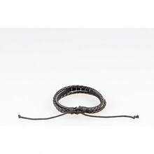 Manfnee Braided Leather Bracelet Men Women Punk Cuff Wrap Bangle Bracelets Adjustable Black - B: 6Pcs - View 6