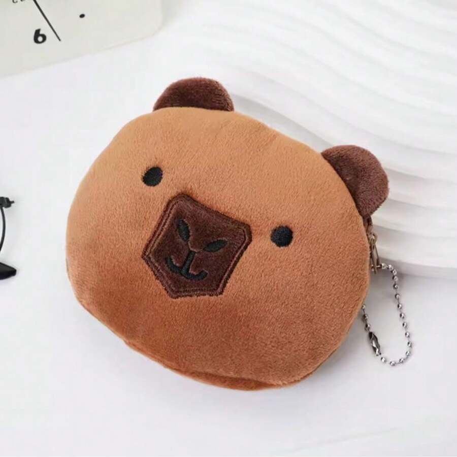 Monedero de capibara, monedero redondo con cremallera con diseño de capibara, monedero en forma de capibara - Café - Ver 1