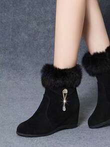 7cm erhöhte Kunstfell Schneestiefel für Damen, Thermofutter, dick wärmeisoliert gefütterte Kurzstiefel für den Winter