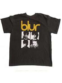 BLUR Blur Band Vintage Punk Rock Band Tee - Black With Yellow Graphic, Classic Fit Mens T-Shirt For Concerts, Casual Attire - Britpop Merchandise, Rock Band T Shirts, Casual Wear, Bohemian Style, Breathable Fabric - 黑色 - 查看 7