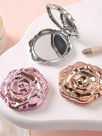 1个玫瑰造型化妆镜，补妆镜，派对礼物，玫瑰造型镜袋，折叠花朵复古个人化妆镜，手持迷你双面镜，高端可折叠化妆镜，化妆工具，补妆工具，送给妈妈、女朋友、朋友的礼物，圣诞礼物
