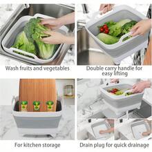 Dishpan For Washing Dishes 2.4Gal/9L Wash Basin With Draining Plug Carry Handles Collapsible Bucket For Cleaning Portable Sink Foldable Plastic Tub - Xám - Xem 5