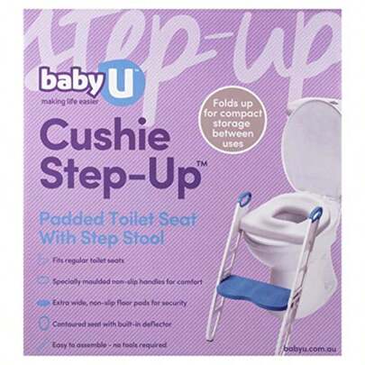 BabyU CUSHIE Step UP Padded Toilet Seat With Step Stool Toilet Training Independence Fits Most Toilets