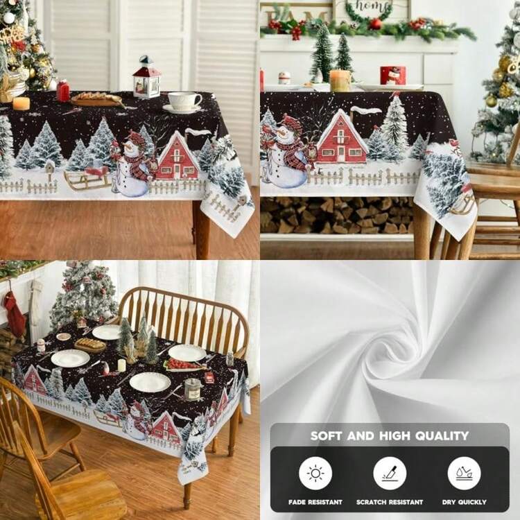 Horaldaily - Mantel de Navidad cuadrado de 60 x 60 pulgadas, muñ de nieve de invierno, casa de árboles de Navidad, color rojo, lavable, para fiesta, picnic, cena, decoración(152.4 x 264.2 cm (Rectangular) Negro) - Tipo31 - Añade 1