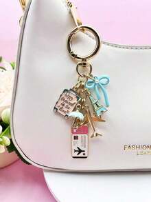 1pc Elegant Pink Bow Travel Keychain Pendant, Oil Drop Airplane, Eiffel Tower, DIY Jewelry, Handbag Charm, Luggage Decoration, Shoulder Bag Accessory, Multifunctional Bag Charm, Car Decor, Cute Gothic Y2K Style, Holiday Gift - 多色 3 - 查看 8
