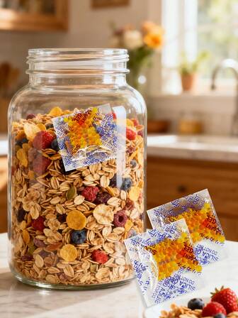 جيل السيليكا، مجفف، عامل امتصاص الرطوبة. مزيل الرطوبة، مضاد للرطوبة والعفن، قابل لإعادة الاستخدام، مناسب للحبوب والأطعمة الجافة والأجهزة الإلكترونية الدقيقة والشارات والكتب والكاميرات وطعام الكلاب وتجفيف الأطعمة والتخزين والحفظ، عامل مضاد للرطوبة وماص للرطوبة قابل لإعادة الاستخدام - للمطبخ والخزانة وغرفة التخزين والتخزين وصندوق تخزين الزجاجات والعلب