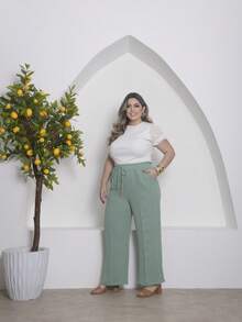 Duna Plus Size Wide-Leg Pants - Verde - Ver 3
