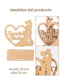 Servilletero de Madera "Nuestra Boda", Decoración de Mesa para Fiesta, Centro de Mesa Rústico, Porta Servilletas con Diseño de Corazón y Novios, Adorno Nupcial Elegante - Café integral - Ver 2