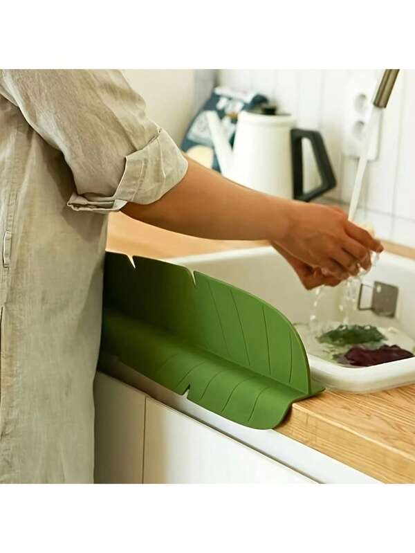 Leaf Design Silicone Sink Splash Guard With Suction Cup, Kitchen Protective Cover, Water Barrier For Restaurant, Home Kitchen, Small Utility Tool