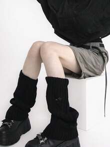 1双Y2K风格做旧针织腿套，加厚日系可爱风圆领腿套，白色/灰色/黑色女款腿套，百搭学生腿套 - 彩色 - 查看 3