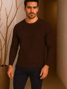 Long Sleeve Ribbed Raglan T-Shirt - Rust Brown - View 2