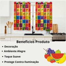 Cortina Cozinha Pequena Decoração Simples 2,00x1,40 Vitro Janela Balcao Estampada Oxford Frutas Luxo - Laranja - Visão 4