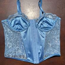 Cropped Corset With Front Opening And Closure, Simple Lace Corset For Evening Wear. - 藍色 - 查看 1