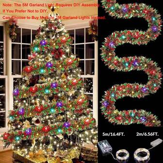 1pc 6.56/16.4Ft Christmas Tinsel Garland Metallic Shiny Garland With LED Lights Christmas Tree Garland Thick Hanging Suitable For Indoor And Outdoor Xmas Tree Party New Year Holiday Decoration (Golden&Green&Red Garland, Colorful Lights, DIY) Christmas Decoration XMAS Decor Christmas Tree Gift Decor Thanksgiving Wedding Autumn Decor Birthday Decorations For Gifts Party Supplies Indoor Outdoor Garden Holiday Festival Decor Halloween Ornaments