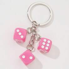 1pc Women's Resin Dice Keychain, Personalized Acrylic Resin Geometric Cube Dice DIY Accessory - Pink - View 5
