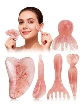 Set de 1/2/3/5 piezas de herramientas de masaje facial y de cabeza, incluye: paleta de masaje facial, tabla Gua Sha, peine de masaje, masajeador de cuero cabelludo, pequeñas herramientas para relajación muscular