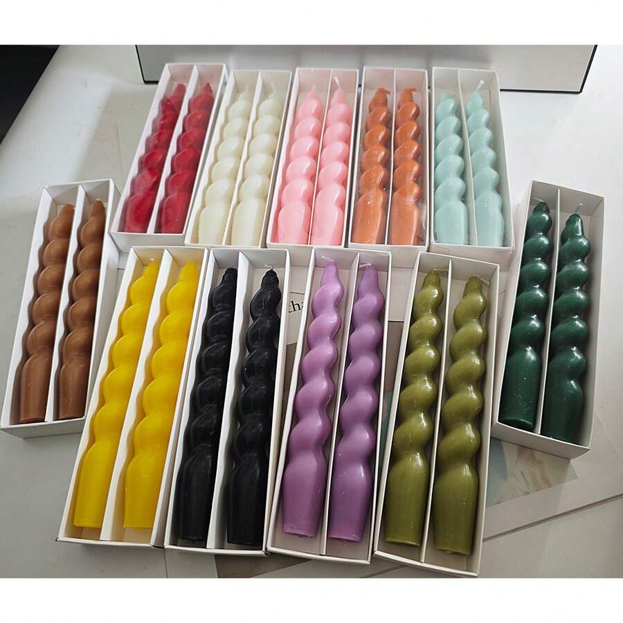 2pcs French Spiral Twisted Candle With Long Stem And Threaded Design , Perfect For Home Decor,Room Decor,Gifts Birthday Graduation,(White, Black, Red, Yellow, Brown, Orange, Purple, Pink, Light Blue,Green) Each Burning For 8 Hours,Unscented Candles For Indoor & Outdoor Use, Camping, Picnic, Modern Romantic Candles For Christmas, Halloween, Wedding, Party, Valentine's Day, Gift For Friends & Family Gifts Birthday Graduation - Multicolor - View 1