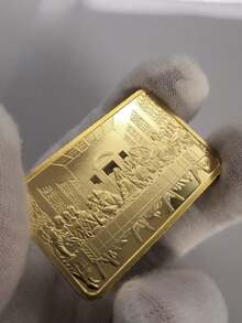 1枚耶稣最后的晚餐金条，耶稣与天使图案，1盎司黄金复刻版，999纯金包金条，基督教纪念币，最后的晚餐纪念币，收藏币，挑战币，派对活动礼品，游戏道具，装饰品，带亚克力外壳 - 金色 - 查看 4