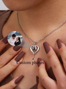 Customized Photo Projection Zirconia Heart Pendant Necklace, Personalized Jewelry Memorial Gift - Gold 1 - View 6