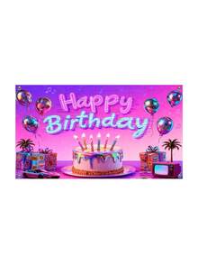 1pc Neon Lights Happy Birthday Photography Backdrop, Birthday Party Celebration Banner - Multicolor - View 20