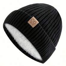 Men's Retro Winter Knit Hat - Thickened Fleece-Lined Earmuffs For Warmth, Navy Blue/White/Patterned Patches, Soft And Fluffy Lining - Durable Beanie For Winter Fitness, Outdoor And Everyday Use, Hand Washable, Comfortable Design, Reinforced Stitching Stripes, Casual Sports Headwear, Retro Style, Suitable For Outdoor Enthusiasts
