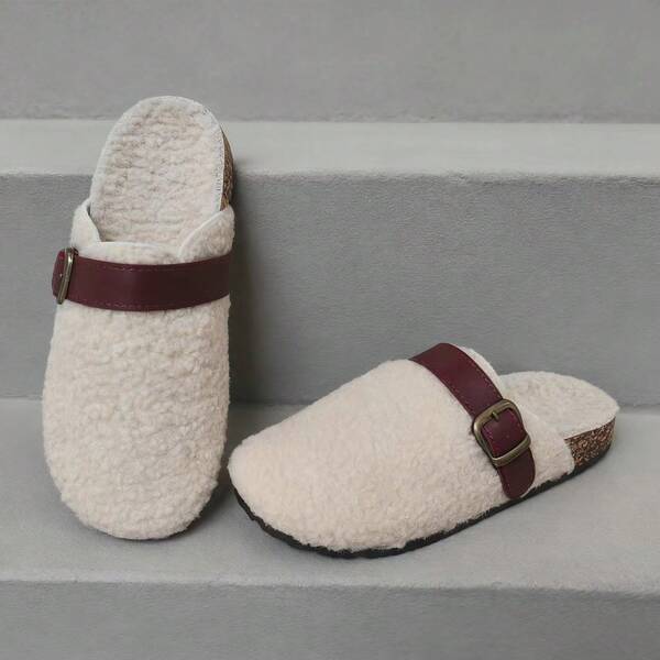 Herbst/Winter warme Farbblock Plüsch einfache bequeme Innen-/Außenschuhe