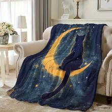 Cozy Cat And Moon Watercolor Flannel Blanket - Soft Warm All-Season Throw For Naps, Camping, Travel |   Contemporary Style, Digital Print, 51x59 Inch, Perfect Gift For Friends, Family & Loved Ones, Cozy Blanket, Camping Accessory, Whimsical Design, Plush Texture - White - View 4