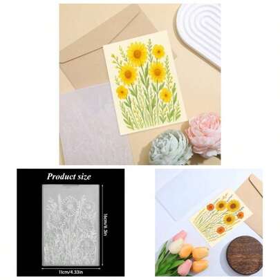 3D Embossing Folders Card Making, 4.33 X 6.3 In Sunflower Embossing Folder, Daisy Flowers And Leaves Background, Embossed Plastic Embossings Folder, Or Scrapbooking, Paper Art