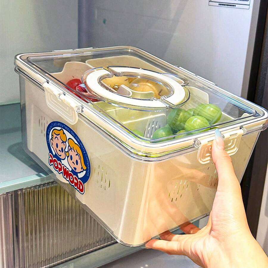 Refrigerator Storage Boxes - White Four Grid [drain and Keep Fresh] - View 1