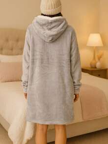 Maxi Sudadera Hoodie Cobija Unisex Suave Calientita Con Capucha Borrega Por Dentro - Gris - Ver 2