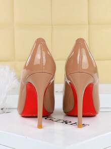 Fashionable Minimalist Pointed Toe Glossy Patent Leather Stiletto High Heel Pumps, Women's Party Dress Shoes