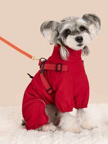 4-Legged Pet Windproof Jacket, Integrated Chest & Back Design, Can Be Used With Leash, New Warm & Cold-Resistant Model - Red - View 4