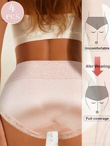 4pcs Women's Sexy Lace Print Breathable Soft Elastic Briefs, Ideal Christmas Gift - Multicolor - View 5