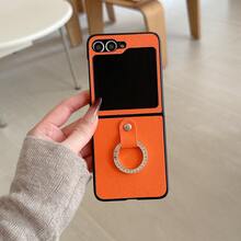 Funda plegable de lujo para teléfono con incrustaciones de diamantes de imitación de piel de cocodrilo para Samsung Galaxy Z Flip3 5G/Galaxy Z Flip 4 5G/Galaxy Z Flip 5 5G/Galaxy Z Flip 6 5G/Galaxy Z Flip 7 5G, funda de moda para smartphone - Naranja - Ver 2