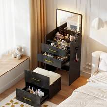 HNEBC Small Vanity  With LED Mirror For Bedroom,Dresser With Charging Station ,Desktop, 3 Drawers For Girls - View 1