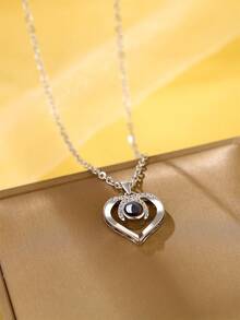 Customized Photo Projection Zirconia Heart Pendant Necklace, Personalized Jewelry Memorial Gift - Gold 1 - View 9