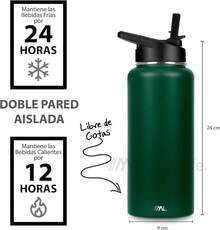 Magma Life Termo de Acero Inoxidable para Café y Agua 950 ml (32 oz): Contiene 3 Tapas para Diferentes tipos de Bebidas, Ideal para Mantener la Temperatura Deseada (Azul Capri) - Aceituna - Ver 7