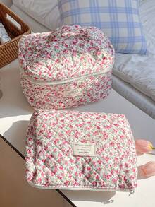 1 chiếc túi đựng mỹ phẩm chần bông đa năng in họa tiết hoa hồng đỏ, túi trang điểm thời trang thường ngày dung tích lớn có khóa kéo, túi đựng văn phòng phẩm du lịch, túi trang điểm thiết yếu cho kỳ nghỉ, túi đựng đồ, túi trang điểm, vật dụng cần thiết khi đi du lịch - Hồng - Xem 15