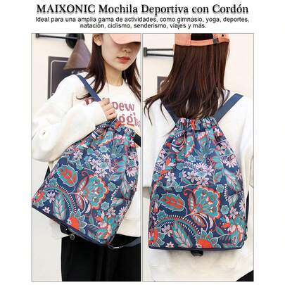 Mochila Deportiva con Cordón, Bolsa con Compartimento para Zapatos, Malla Transpirable, Mochila de Baloncesto y Gimnasio con Bolsillo Impermeable, Ideal para Natación, Fitness y Viajes