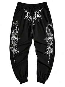 Y2K Gothic Sweatpants Fashion Vintage Graphics Printing Sweatpants American Street Style Casual Jogger Pants With Pocket - 黑色 - 查看 1