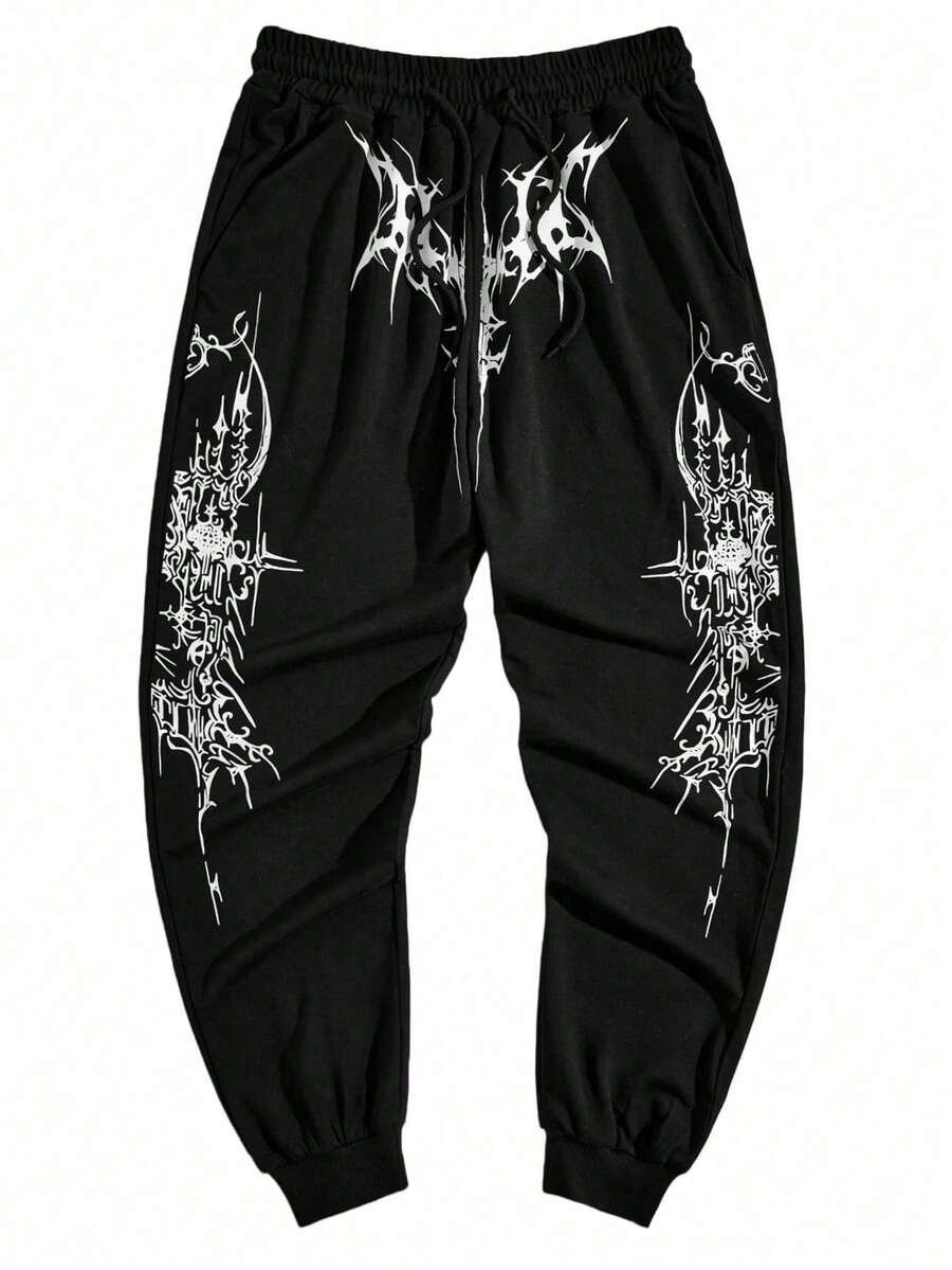 Y2K Gothic Sweatpants Fashion Vintage Graphics Printing Sweatpants American Street Style Casual Jogger Pants With Pocket - 黑色 - 查看 1
